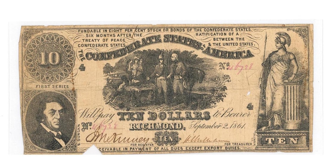 1861 Richmond $10 Confederate Currency (1 of 2)