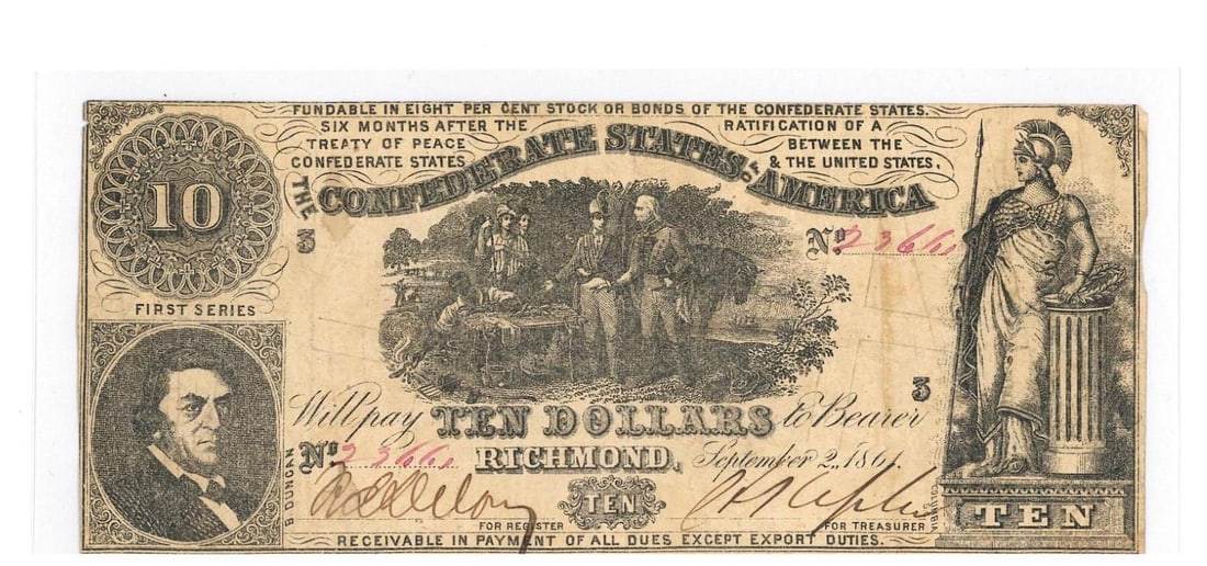 1861 Richmond $10 Confederate Currency (1 of 2)