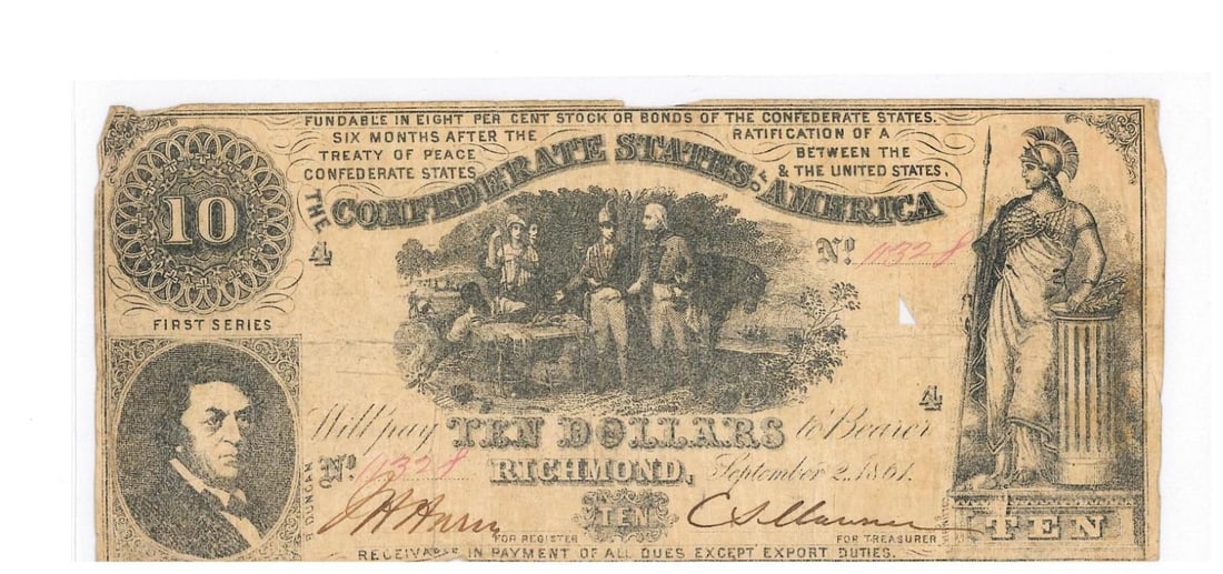 1861 Richmond $10 Confederate Currency (1 of 2)