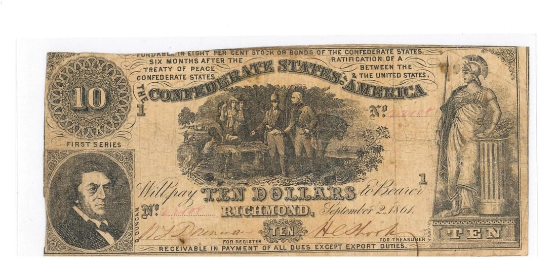 1861 Richmond $10 Confederate Currency (1 of 2)