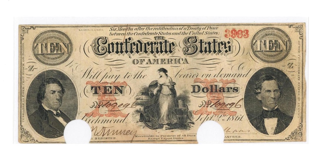 1861 $10 Confederate Currency (1 of 2)