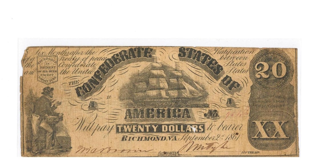 1861 Richmond $20 Confederate Currency (1 of 2)