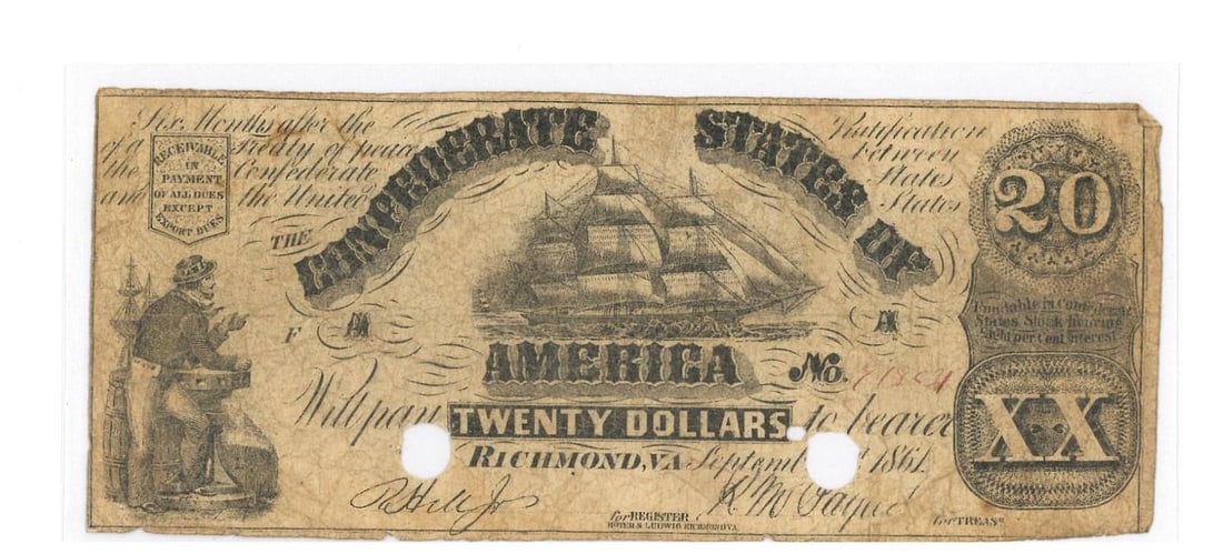1861 Richmond $20 Confederate Currency (1 of 2)