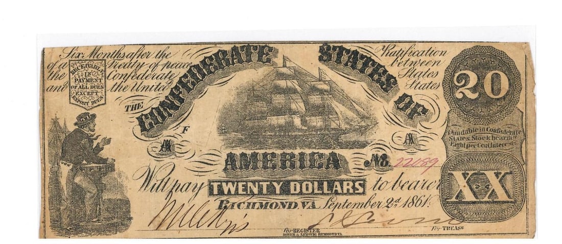 1861 Richmond $20 Confederate Currency (1 of 2)