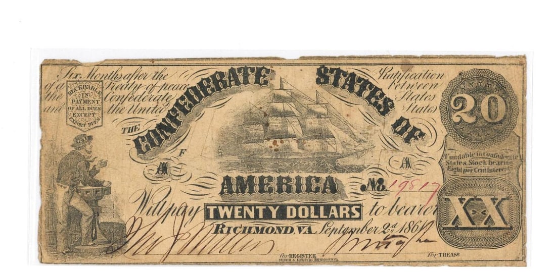 1861 Richmond $20 Confederate Currency (1 of 2)