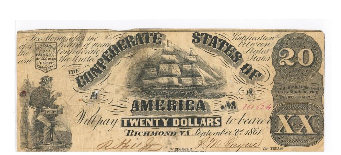1861 Richmond $20 Confederate Currency (1 of 2)
