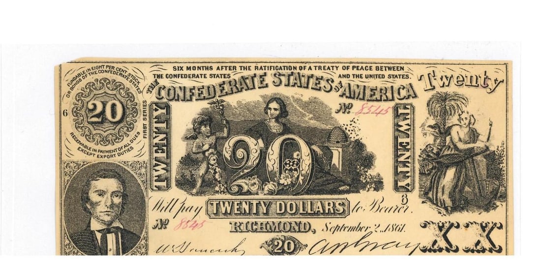 1861 Richmond $20 Confederate Currency (1 of 2)