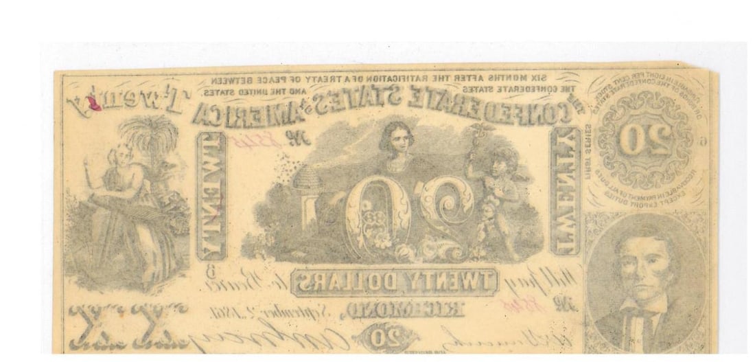 1861 Richmond $20 Confederate Currency - 2