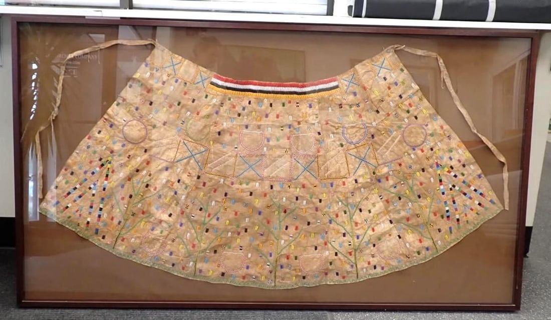 Beaded Leather Maasai Wedding Skirt: 41" x 74" framed