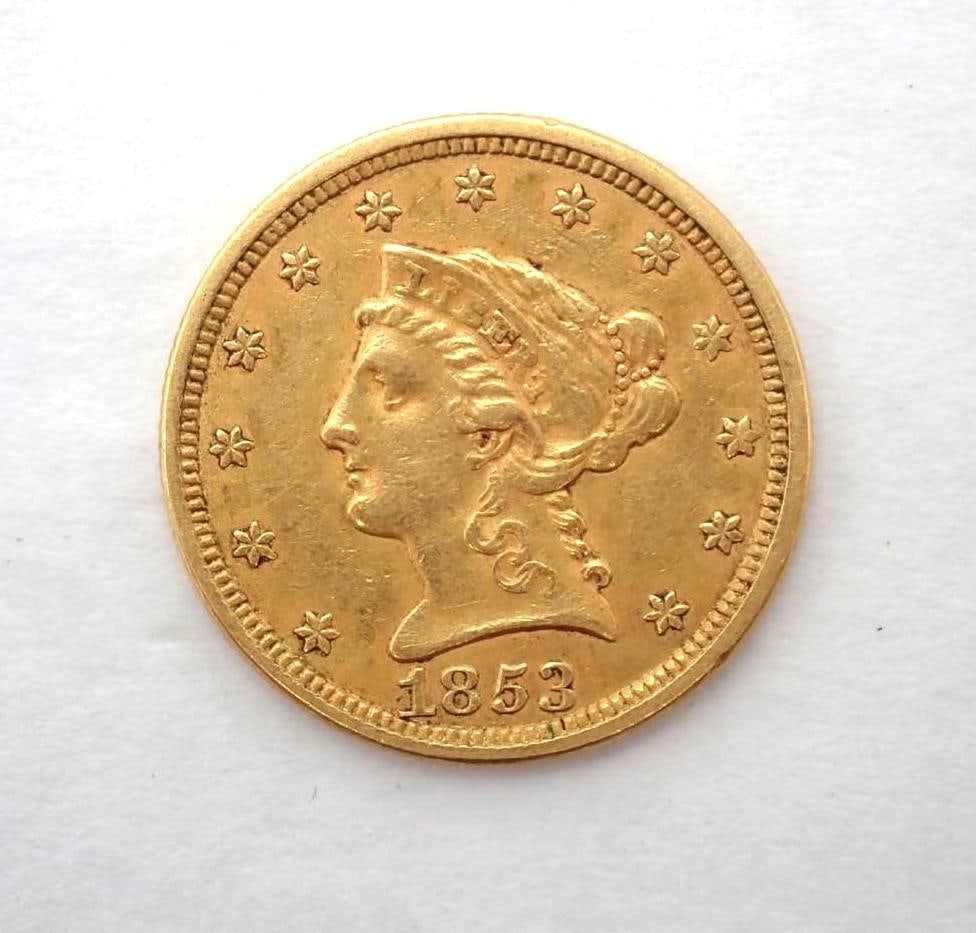 1853 U.S. Liberty Head Gold Quarter Eagle: $2.50