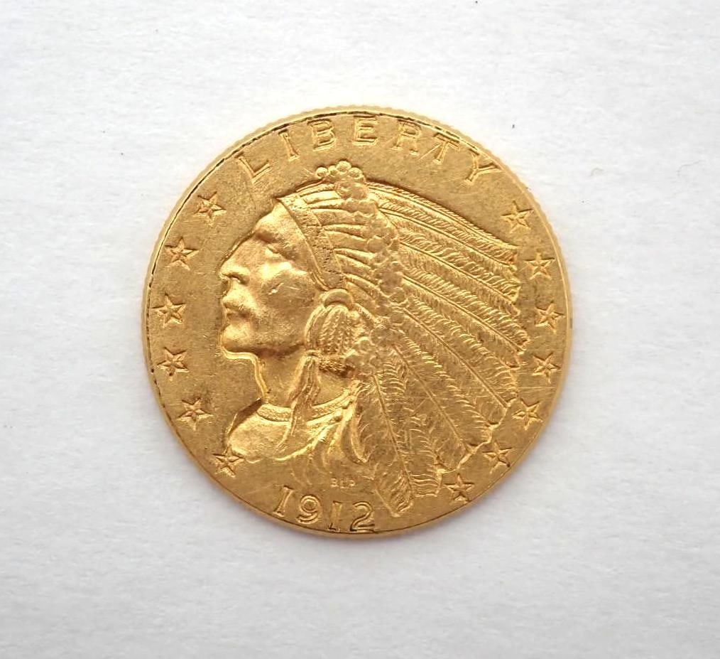 1912 U.S. Indian Head Gold Quarter Eagle: $2.50