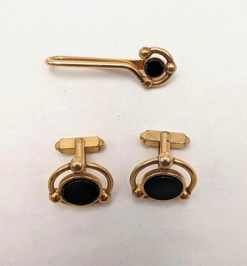 Gold Filled Cufflink & Tie Bar Set: Gold Filled Cufflink & Tie Bar Set