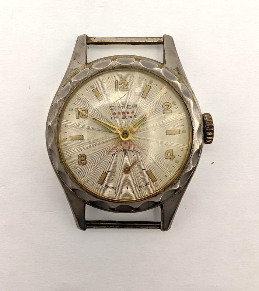 Vintage Cimier Deluxe Wrist Watch: Swiss made, 34mm case, second hand move with shaking but doesn't stay running