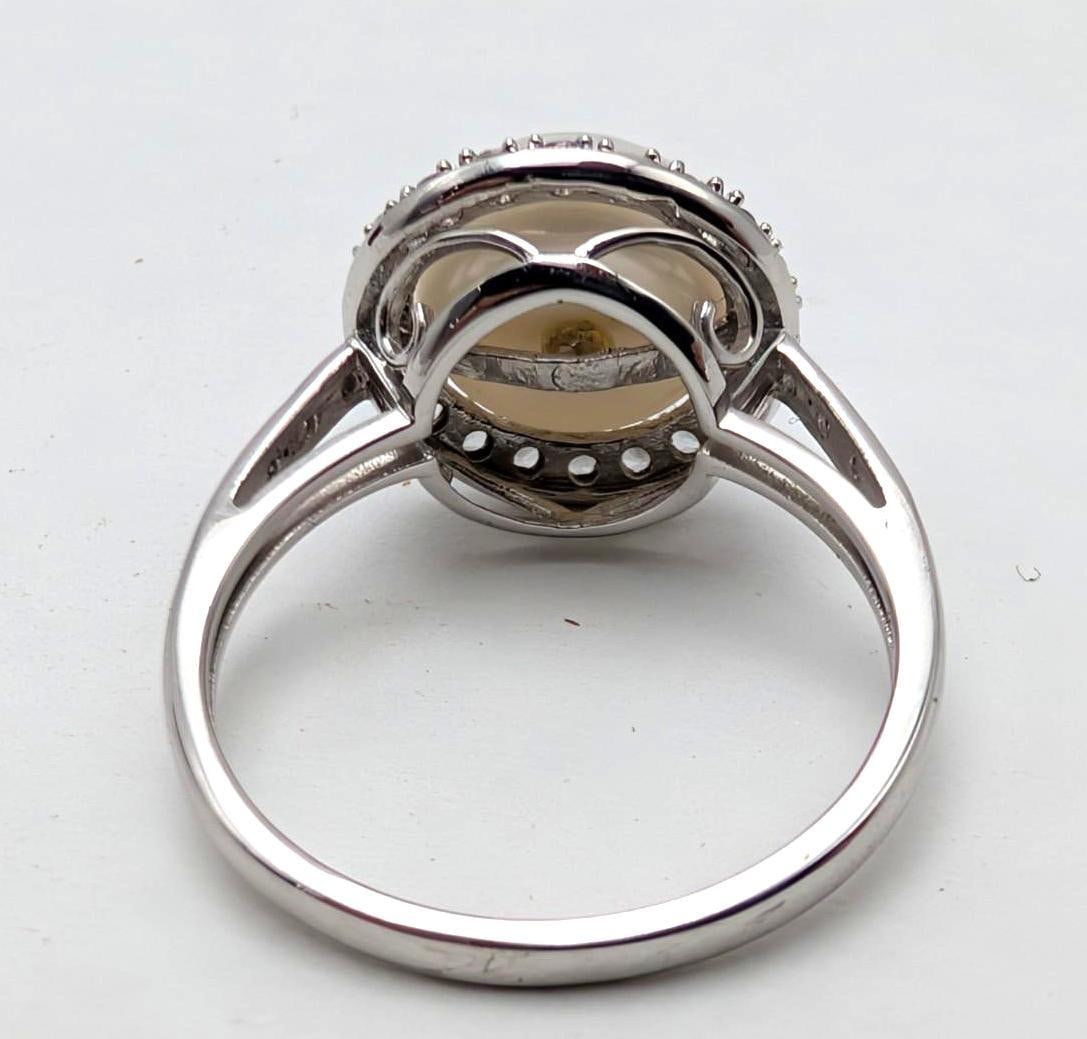 14K White Gold, White Topaz and Pearl Ring - 5