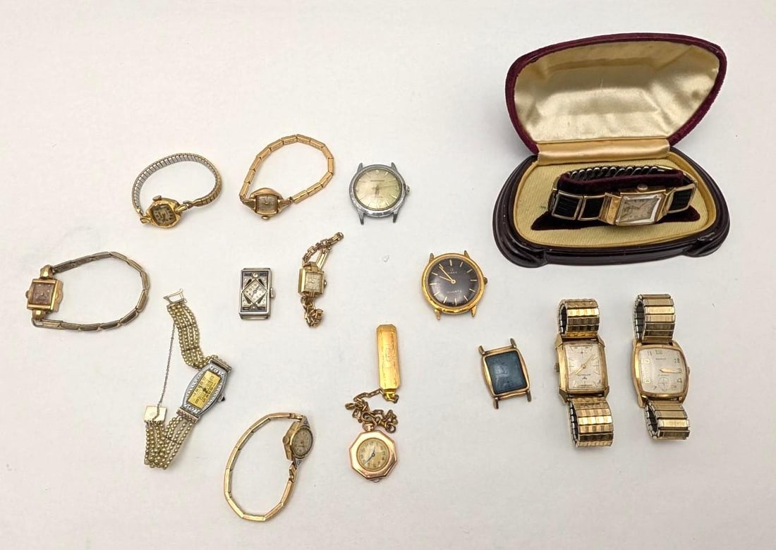 (14) Vintage and Antique Watches: incl.: Benrus, Bulova, Wittnauer, Elgin, Hallmark, Wakmann