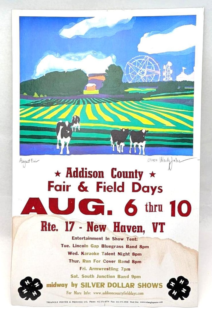 Addison County Fair & Field Days Poster: with Woody Jackson panel, 22" x 14", stained