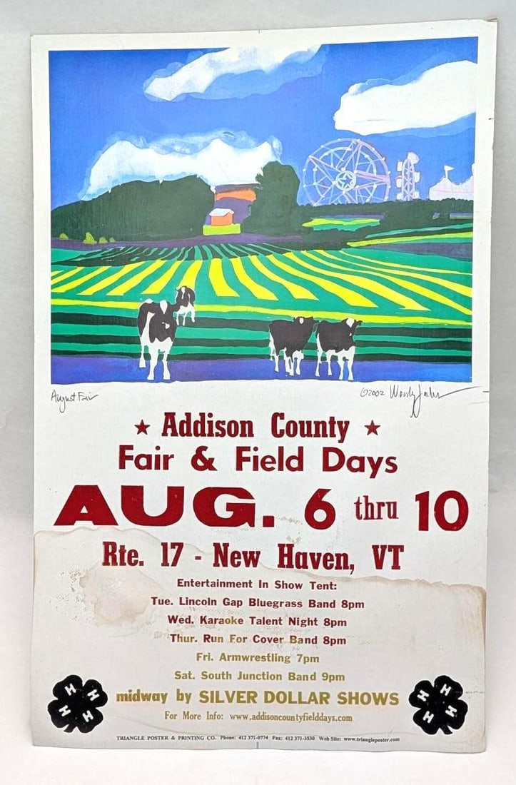 Addison County Fair & Field Days Poster: with Woody Jackson panel, 22" x 14", stained