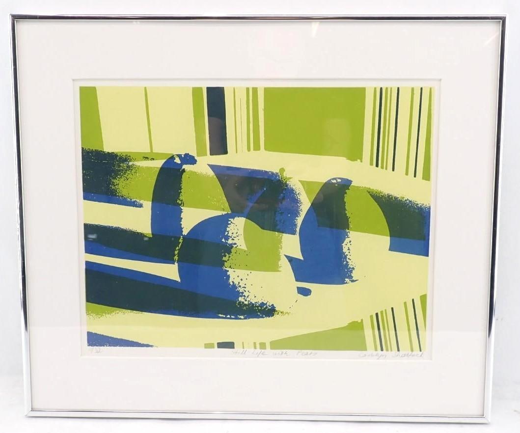 Carolyn Shattuck Silk Screen "Still Life with Pears": 11/32, 16.25" x 19.25" framed, signed lower right. Carolyn Shattuck is a Vermont artist and works in multiple mediums.