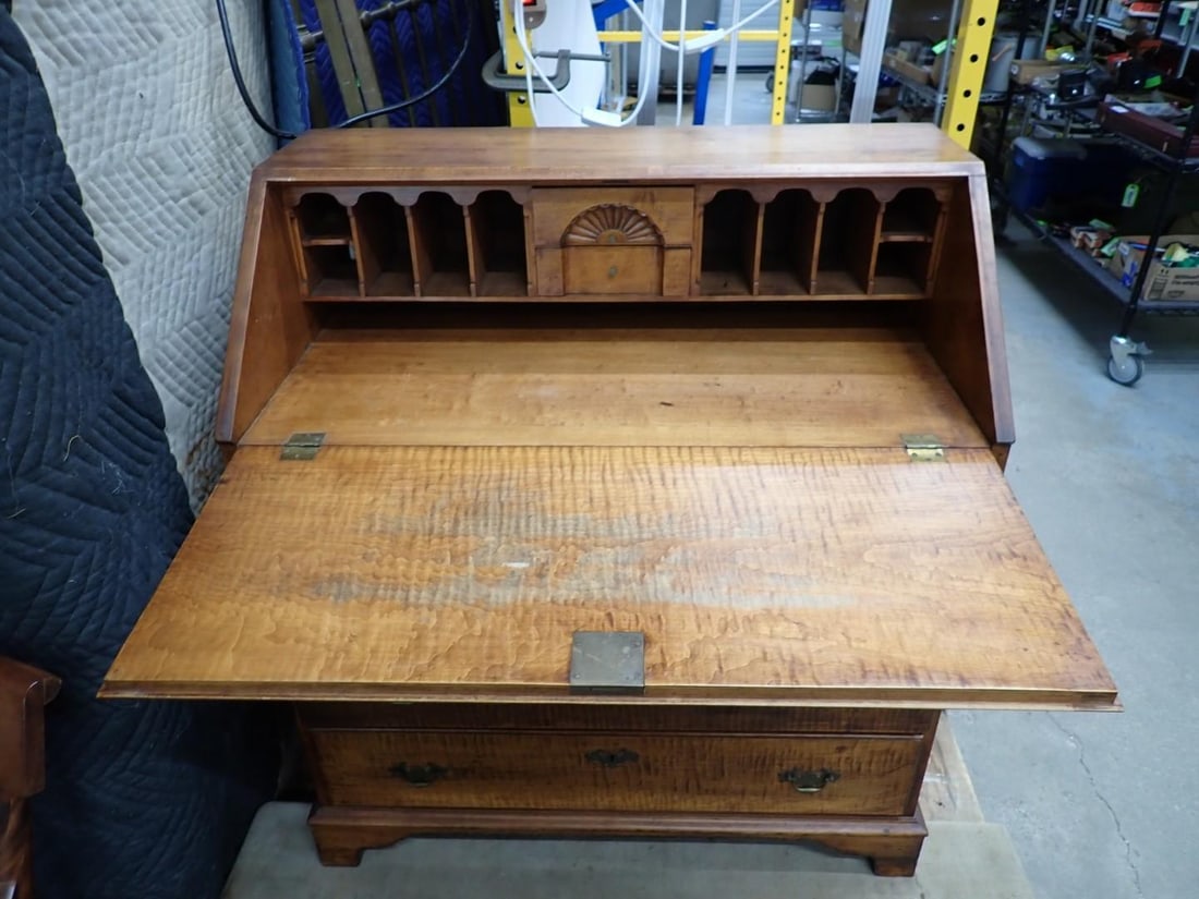 Custom Chippendale Style Curly Maple Slant Front Desk - 2