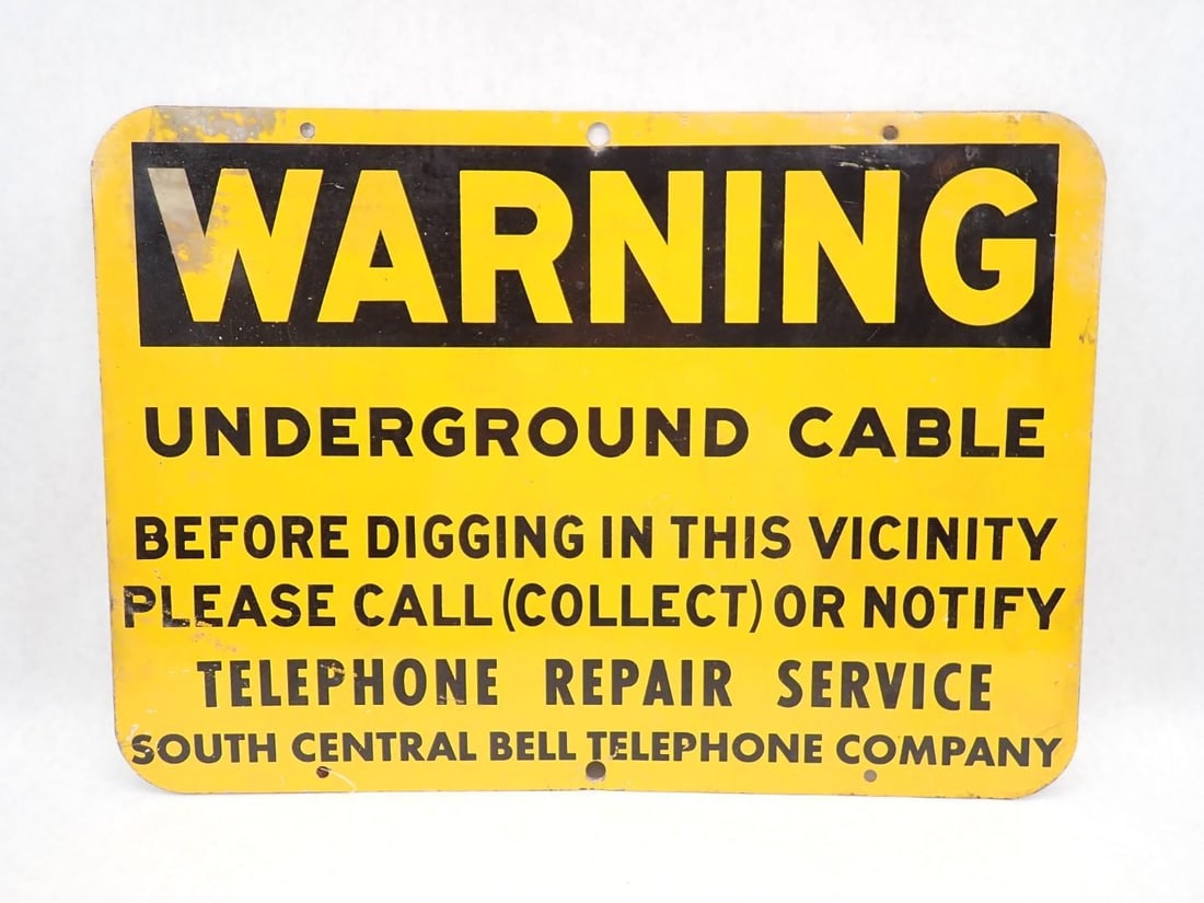 Vintage South Central Bell Telephone Co. Screen Printed Steel Warning Sign: 14" x 20"