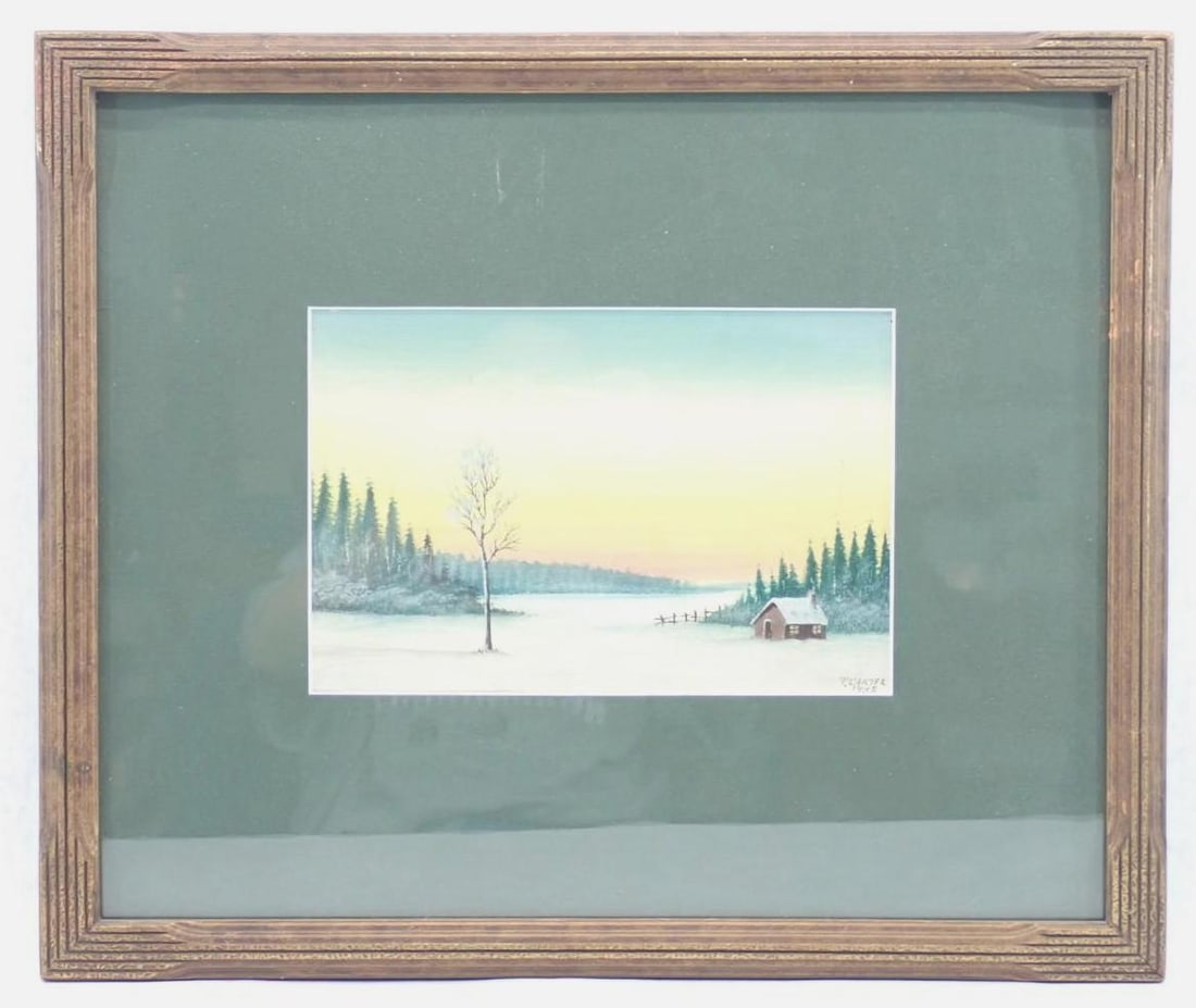 T. Carter Winter Landscape Gouache Painting: signed and dated "1935" lower right; 15.5" x 18.5" framed