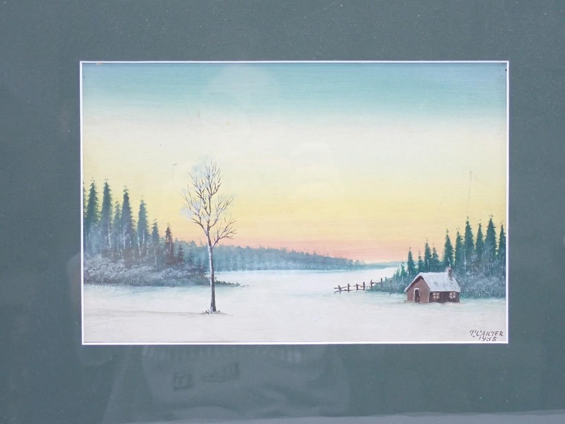 T. Carter Winter Landscape Gouache Painting - 2