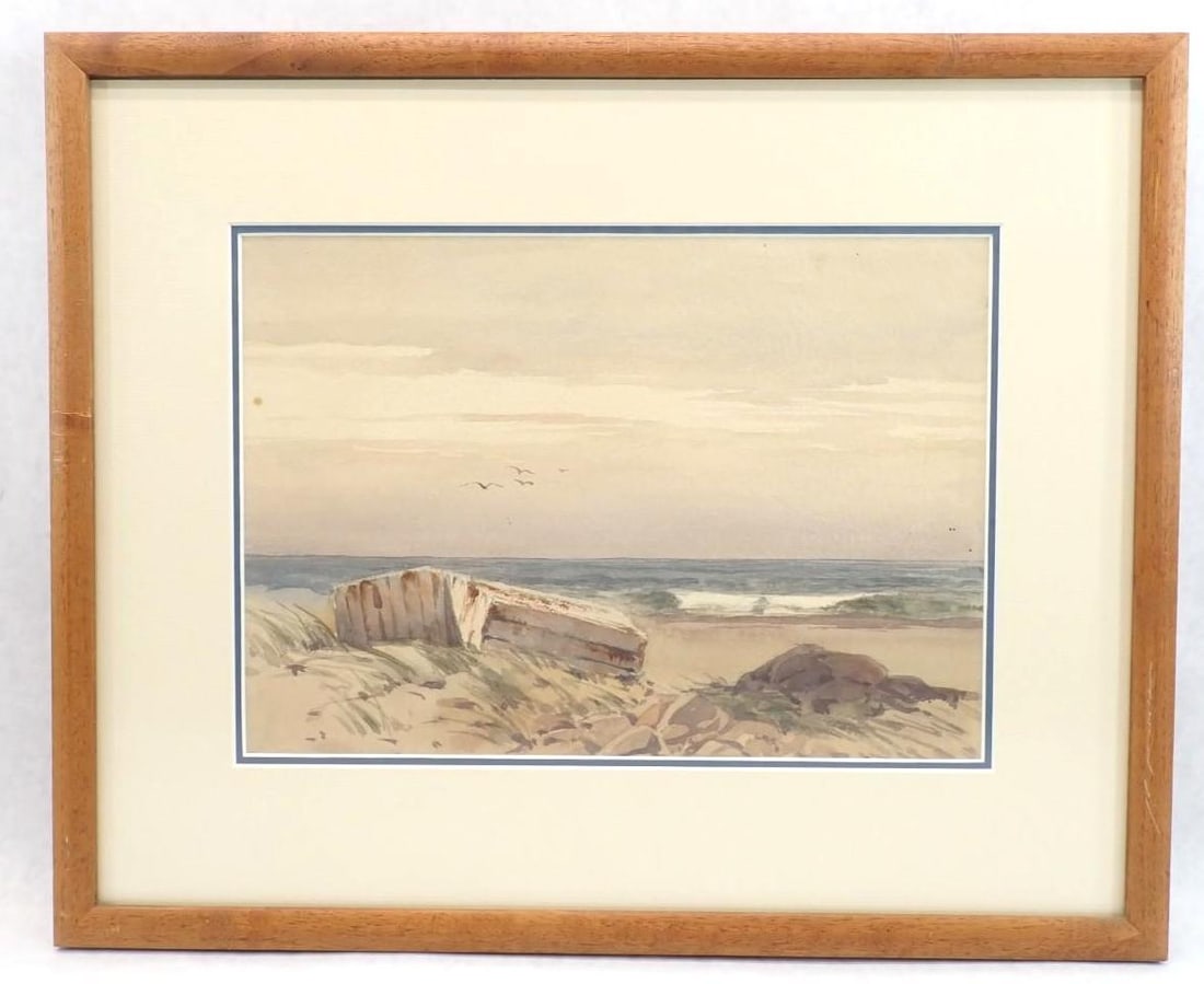 Unsigned Seascape Watercolor Painting: 16.5" x 20.25" framed