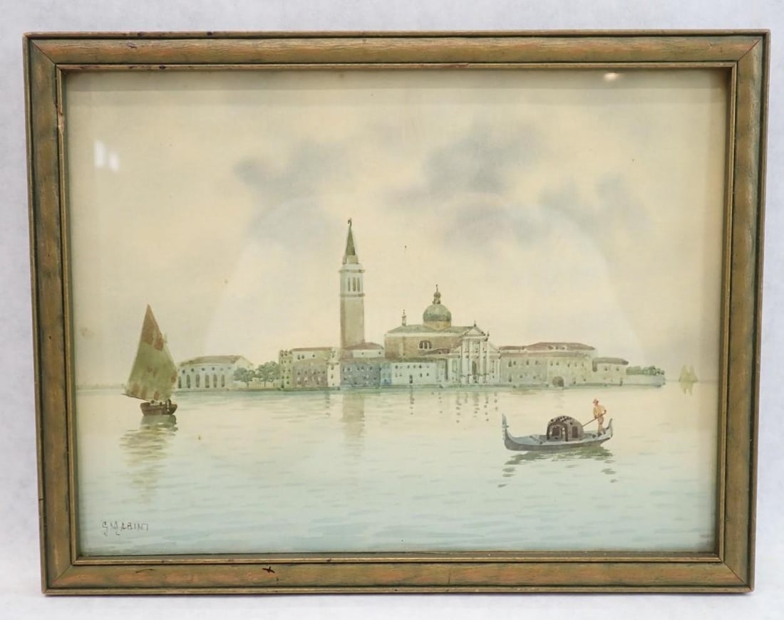 Giovanini Marini Watercolor Painting depicting Venice: Italy (1860-1932), signed lower left "GMARINI", 7.5" x 9.75" framed