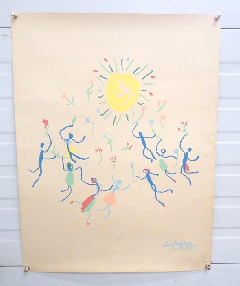 Pablo Picasso Lithograph Youth Circle Dance: 26" x 20", stains & pin holes along margins