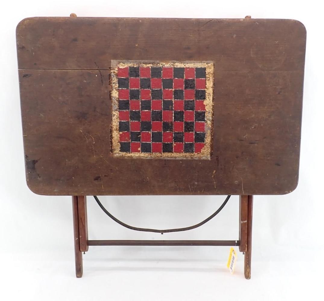 Antique Folding Games Table: with checkerboard top