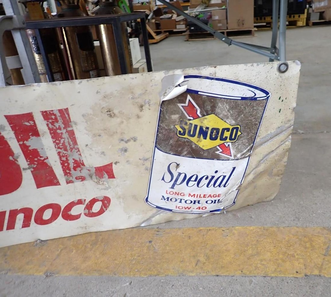 Vintage Sunoco "Change Motor Oil" Sheet Metal Sign - 2