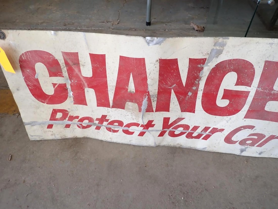 Vintage Sunoco "Change Motor Oil" Sheet Metal Sign - 3