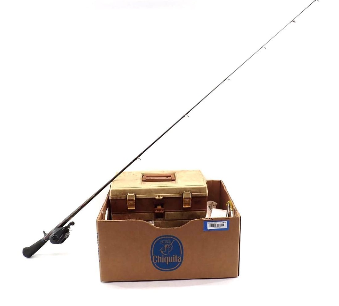 Fishing Tackle: Incl.: Plano tackle box and contents; saltwater rigs and lures; Penn Peer No. 309 reel; Shimano casting rod and reel outfit
