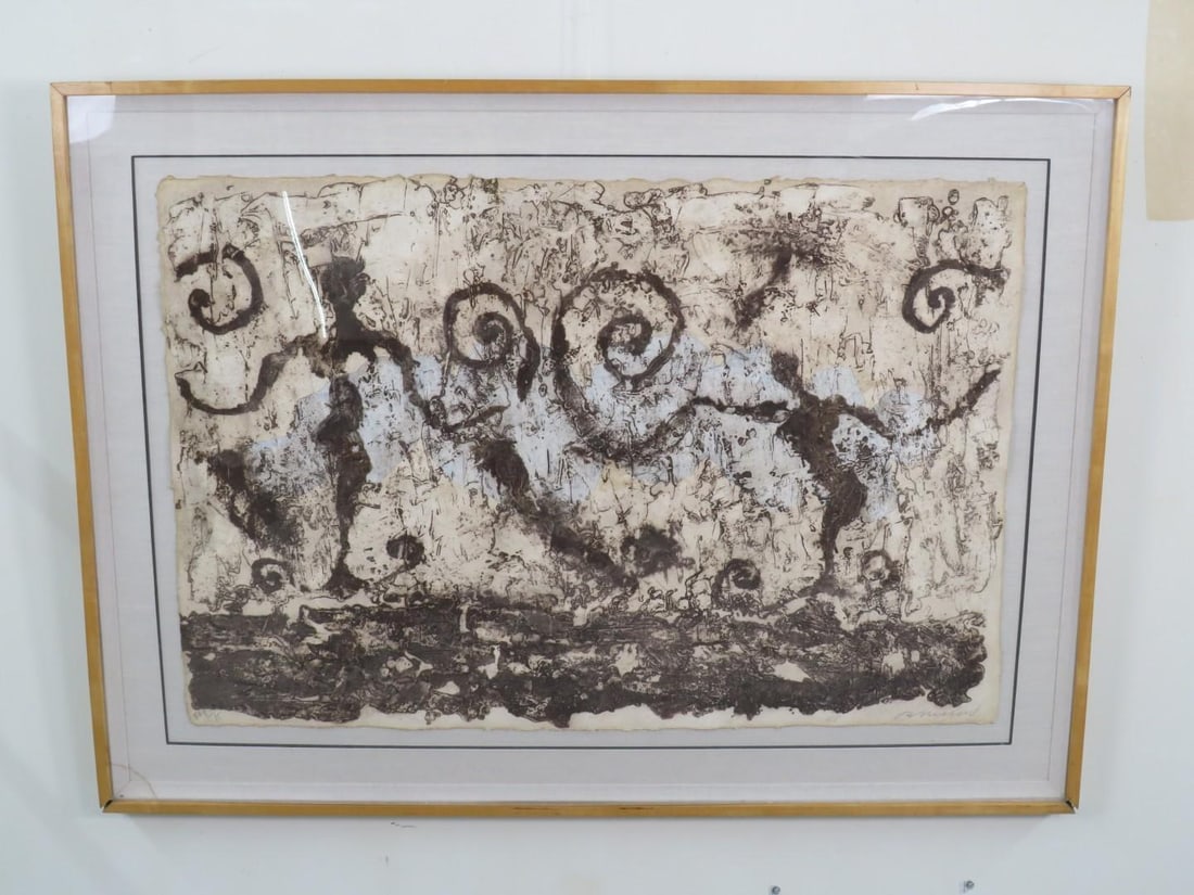 Pierre Brisson Carborundum Etching "Les Florentines": signed lower right, numbered EA 8/15, 39.25" x 58.5" framed, lower left corner of frame has minor water damage