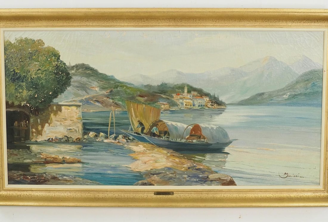 A. Mariani Continental Harbor Oil on Canvas Painting - 2
