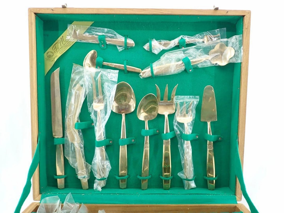 Cased (144) Pc. T. Man Thailand Brass Flatware Set - 2