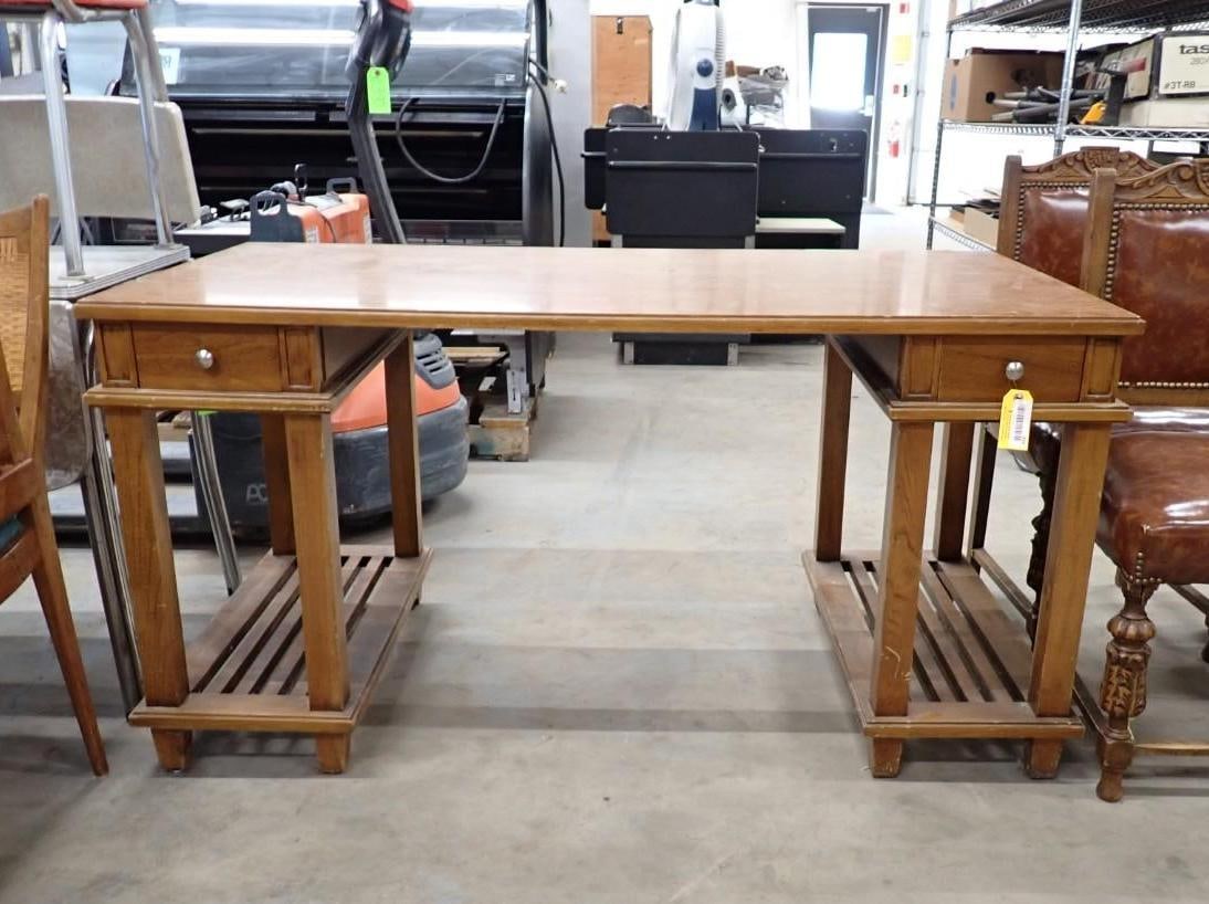 Mahogany Finish Library Table & (3) Carved Chairs - 2