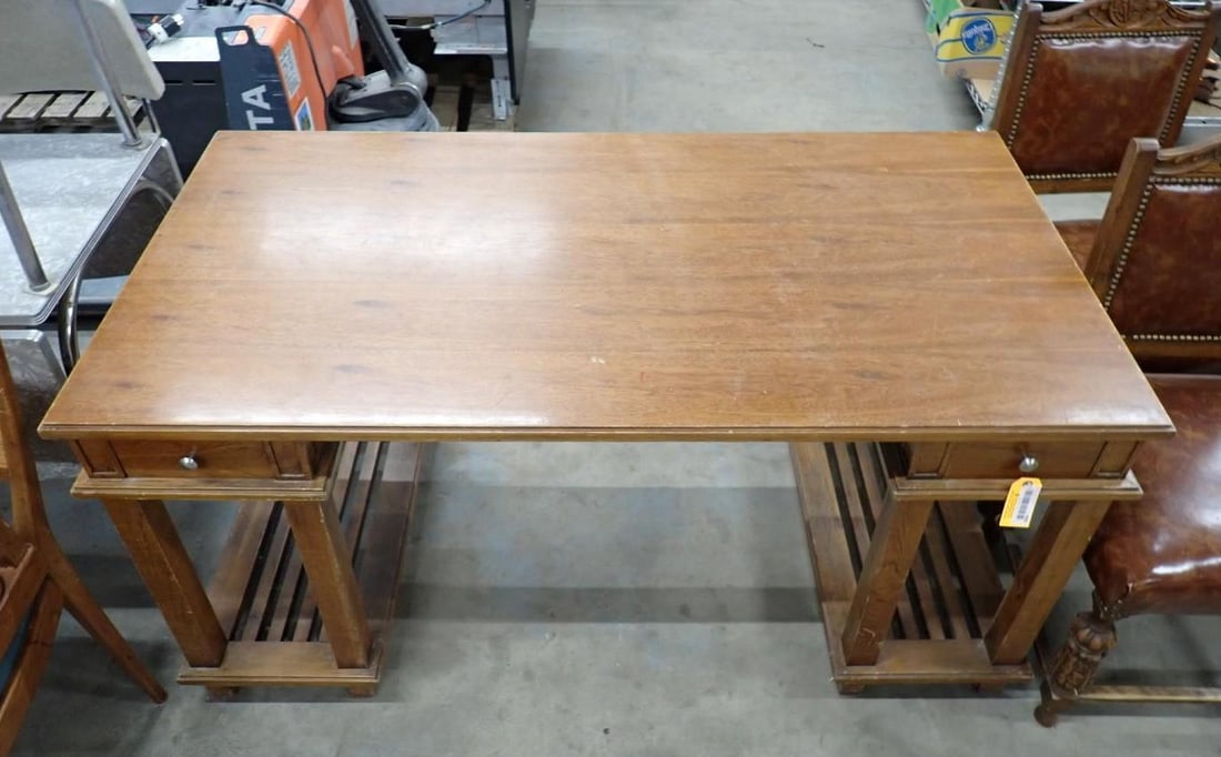 Mahogany Finish Library Table & (3) Carved Chairs - 3