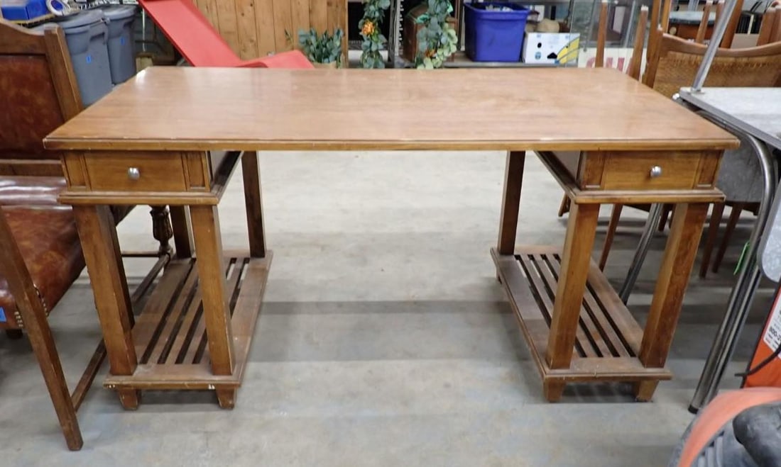 Mahogany Finish Library Table & (3) Carved Chairs - 4