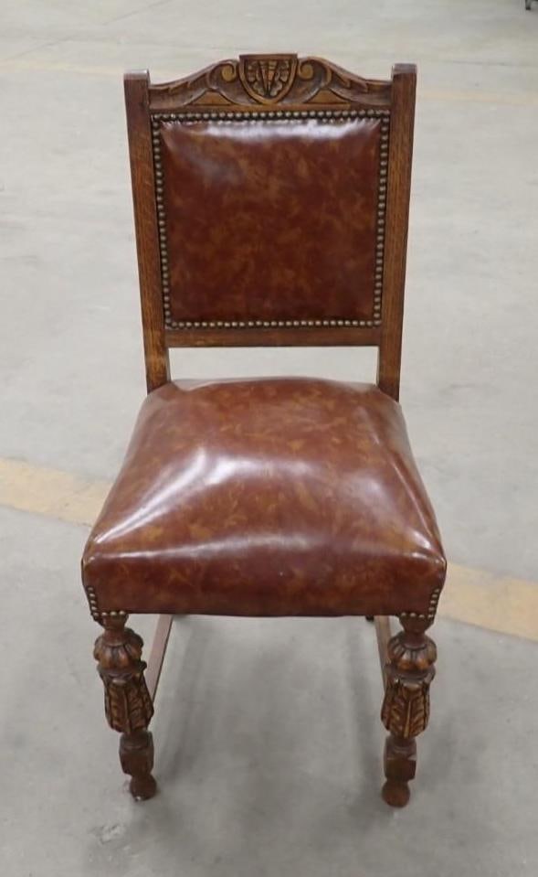 Mahogany Finish Library Table & (3) Carved Chairs - 5