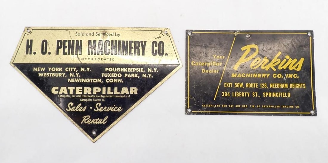 (2) Vintage Caterpillar Placards: H.O. Penn & Perkins