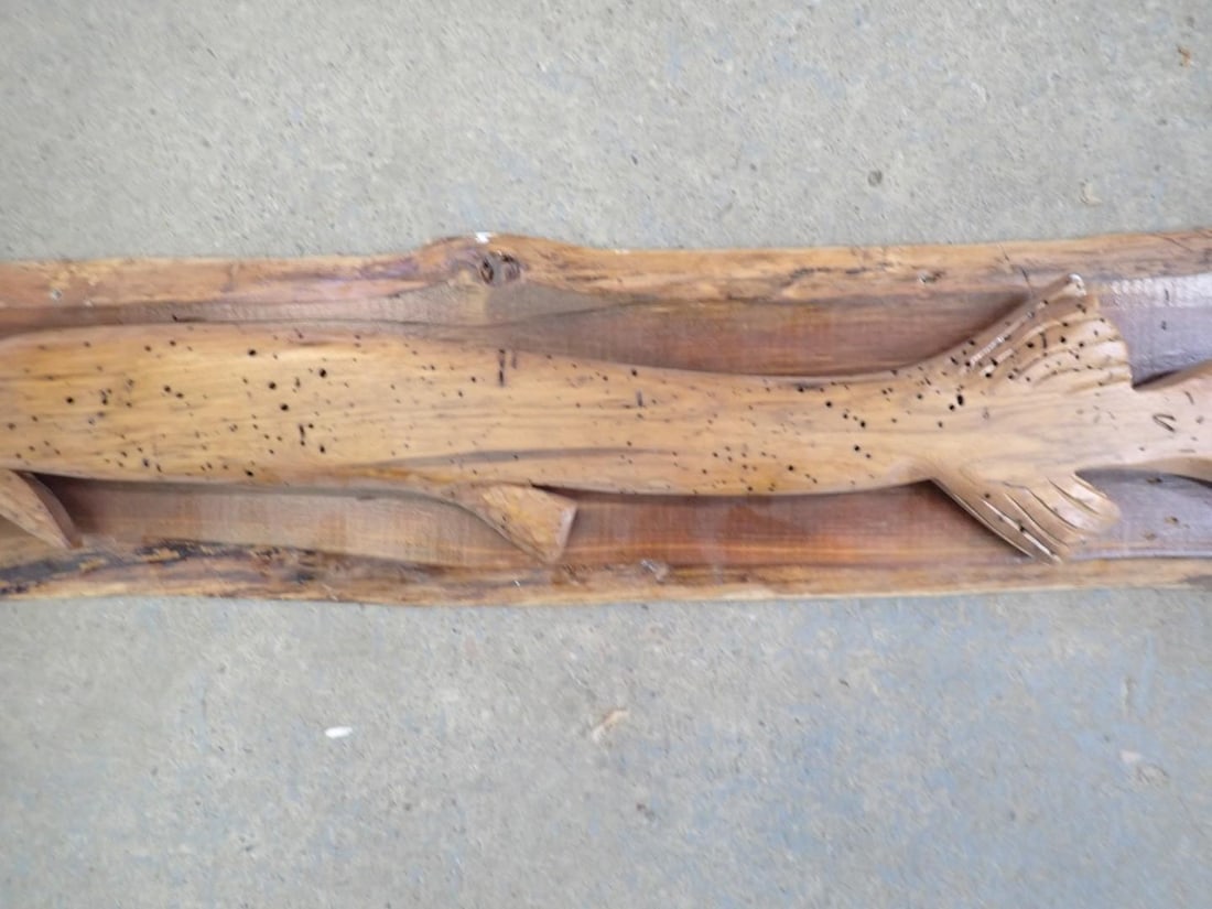 Folk Art Carved Wood Gar on wood slab - 3