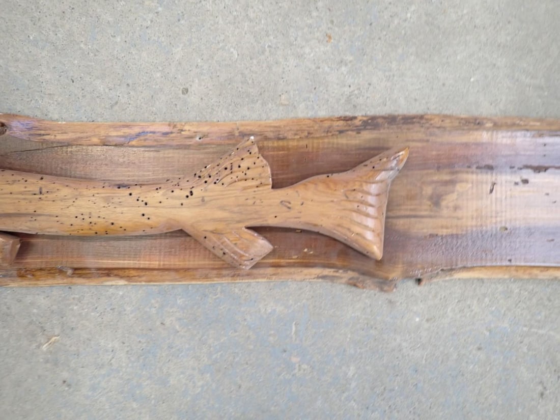 Folk Art Carved Wood Gar on wood slab - 4