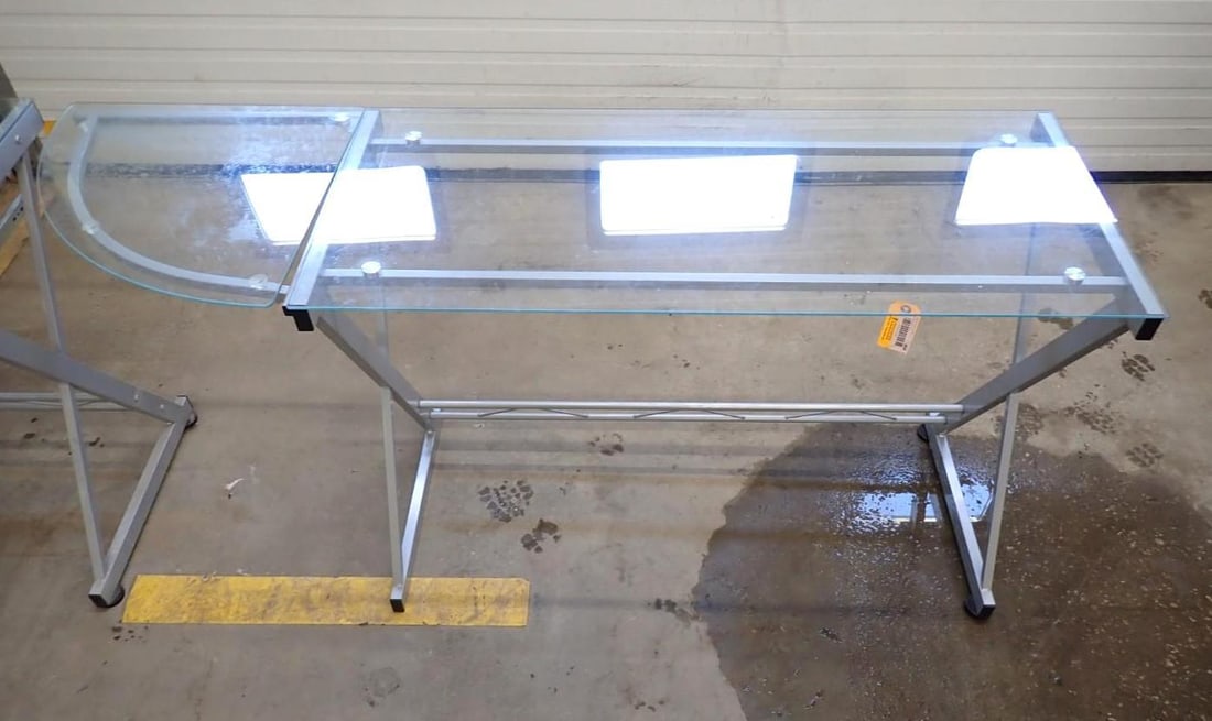 Steel Framed Glass Top Desk Unit - 3