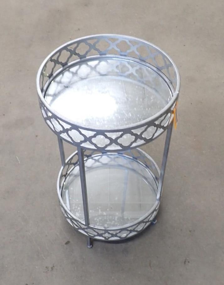 Two Tier Round Metal Stand with Mirror Shelves - 2