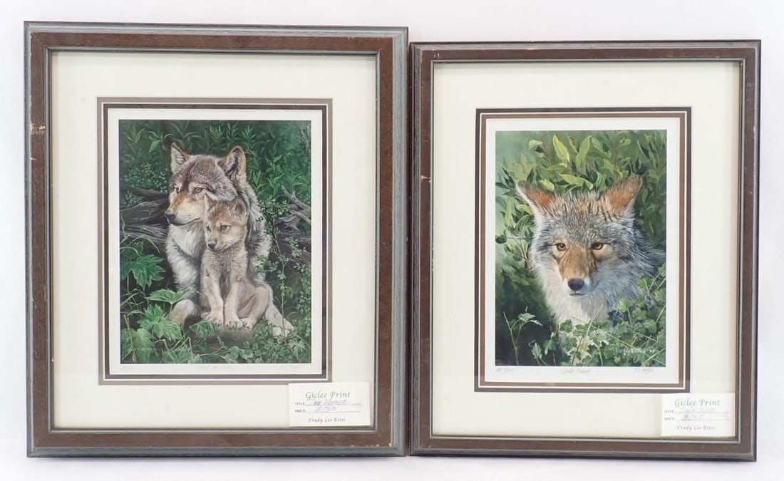 (2) Trudy Lee Estes Giclee Prints: "Dona Coyote", 17.625" x 14.625" framed & "Den Mother", 18.375" x 16.125" framed; both signed and numbered, California artist
