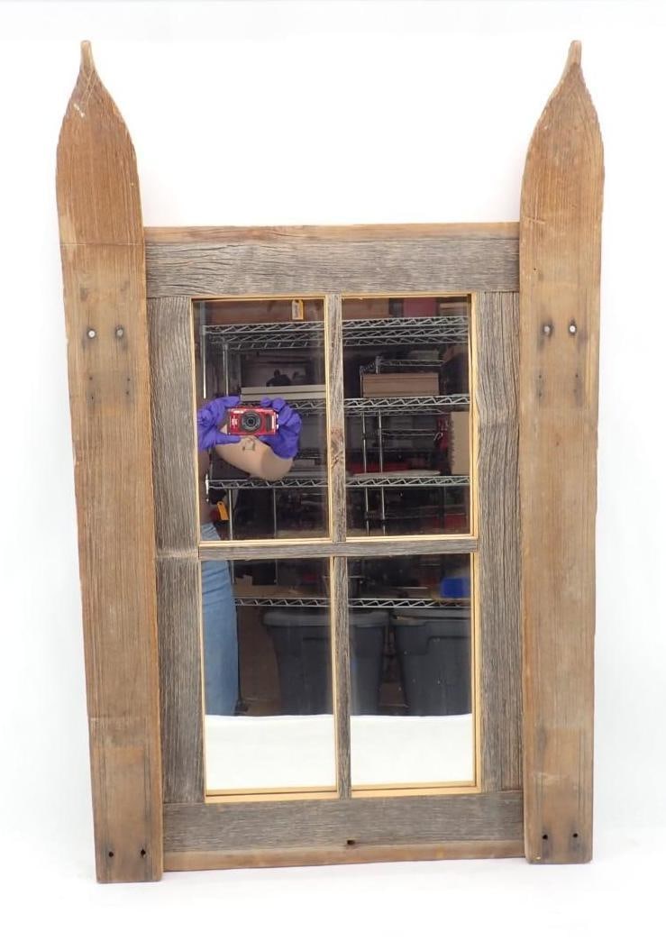 Barn Wood and Antique Ski Framed Mirror: 36" x 23.5"