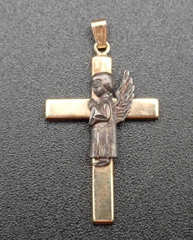 14K Yellow Gold & Sterling Silver Cross Pendant - 2