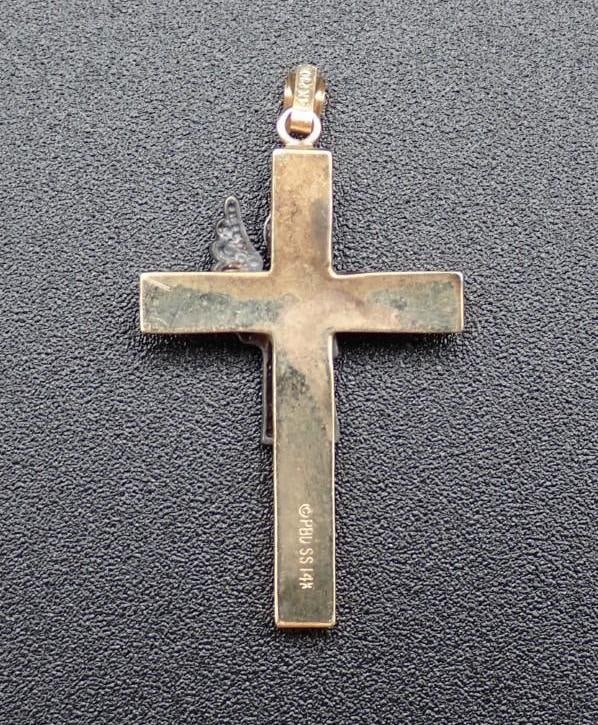 14K Yellow Gold & Sterling Silver Cross Pendant - 3