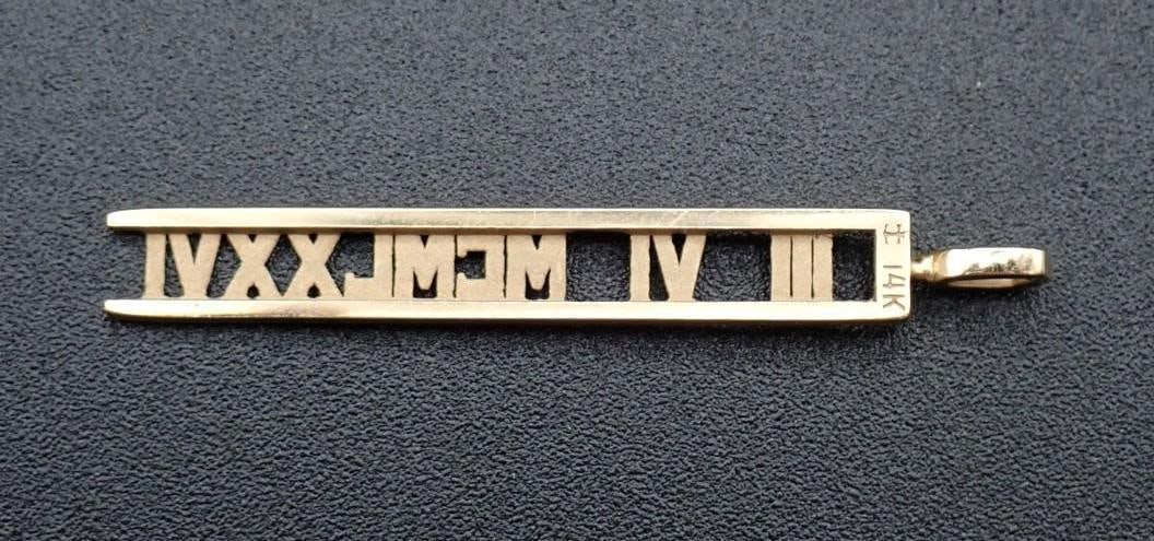 14K Yellow Gold Roman Numeral Pendant - 2